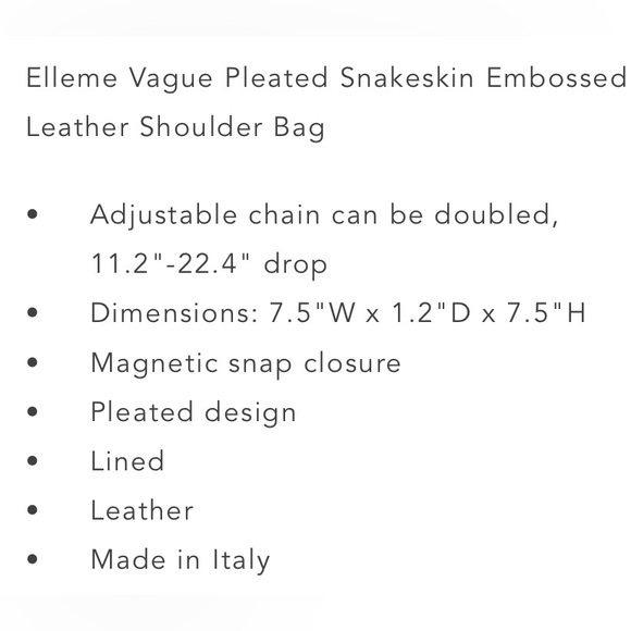 Elleme Vague Pleated Snakeskin Embossed Leather SHLDR Bag.Missing Original Strap - Picture 15 of 15